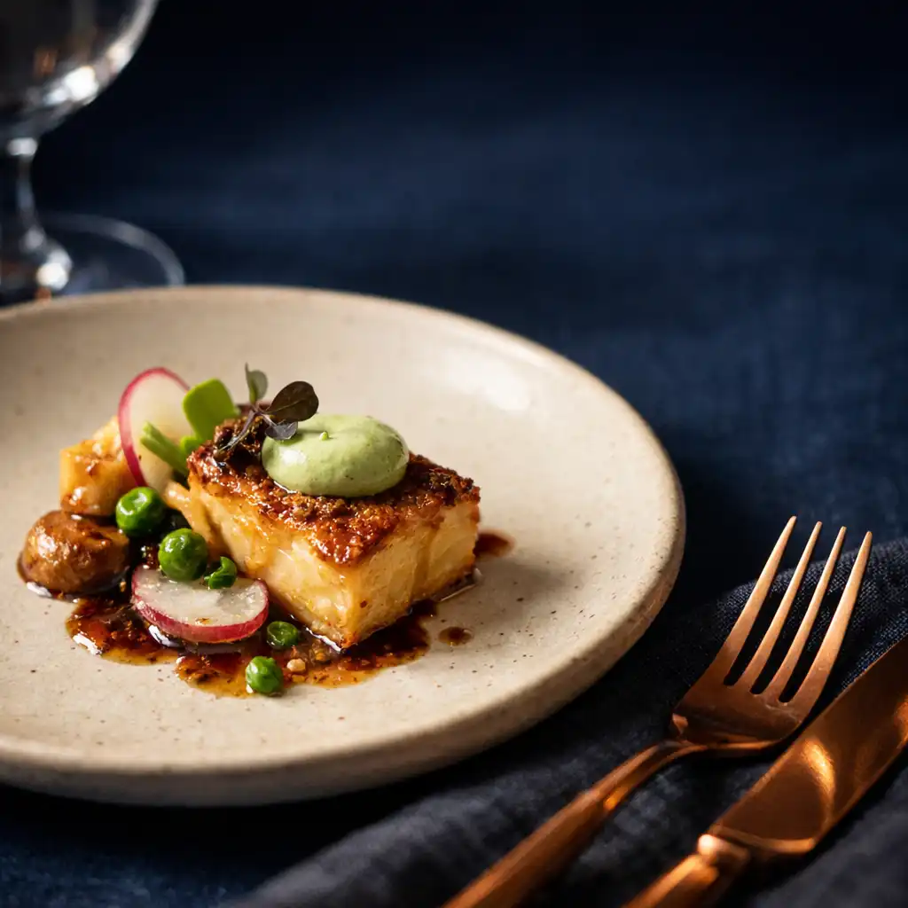 Détail d’une assiette et de vaisselle élégante