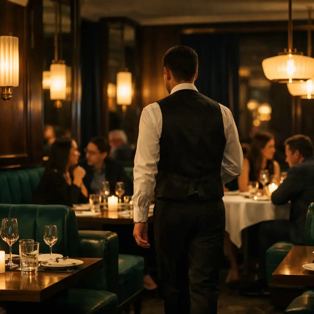 Service du soir dans une salle de restaurant élégante