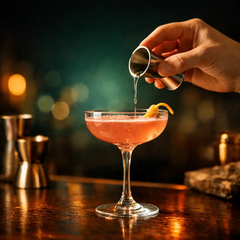 Geste de préparation d’un cocktail sur un comptoir sombre